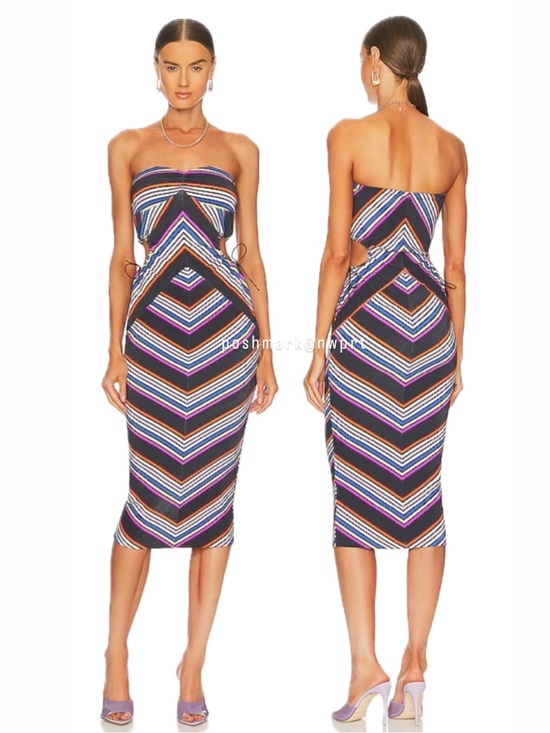 Fleur du Mal Dresses & Skirts - FLEUR DU MAL Striped Rib Chevron Cutout Midi Dress Multicolor Stripe XS